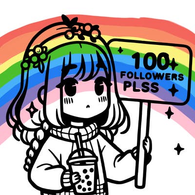 a girl holding boba with a sign next to her that says 10 followers plsss