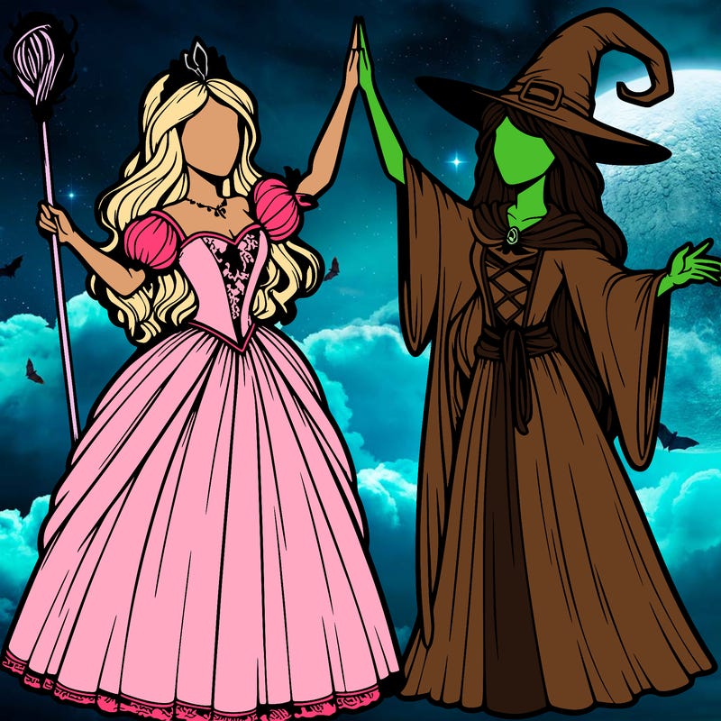 detailed realistic split of a princess and a witch
