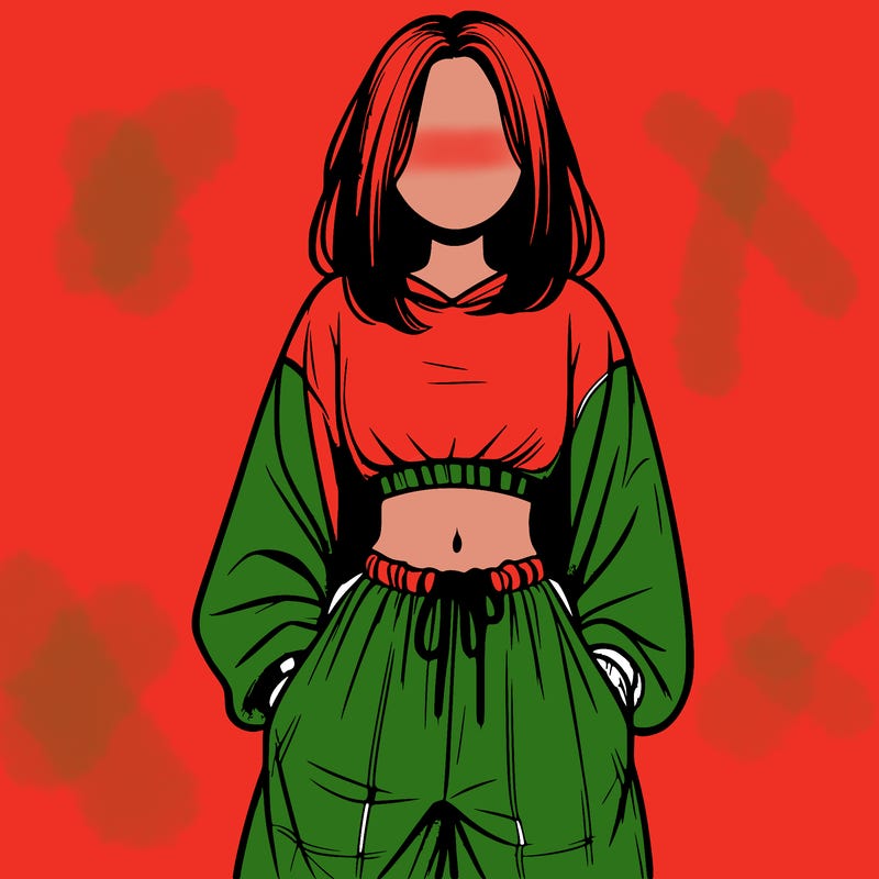 realistic girl faceless with baggy pants and a crop top