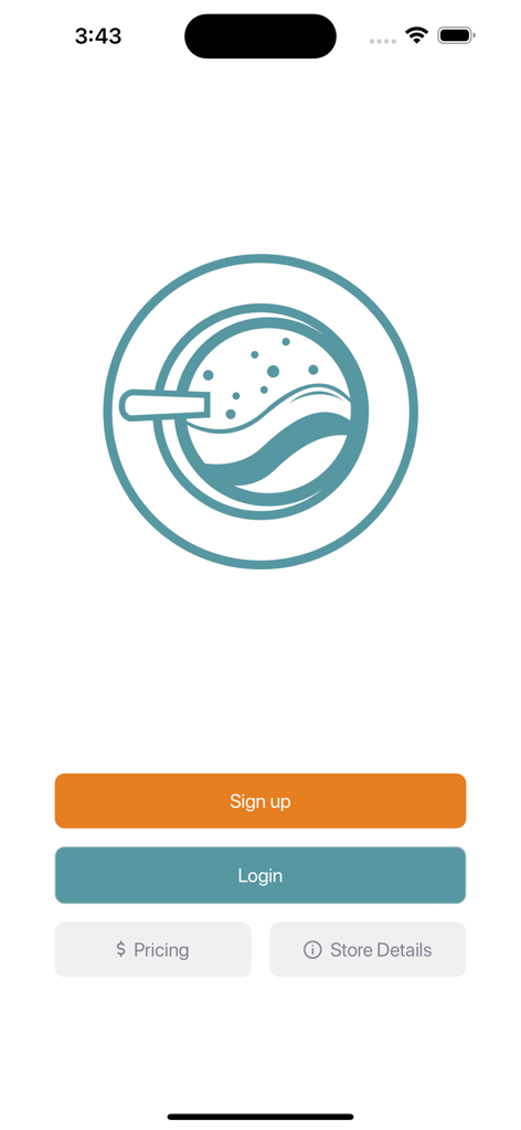 Load Laundromat - Load Laundromat app home screen featuring a stylized washing machine logo and buttons for sign up and login