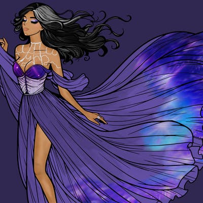 realistic woman in dress flowing the the wind