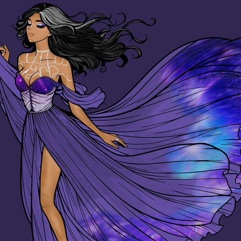 realistic woman in dress flowing the the wind