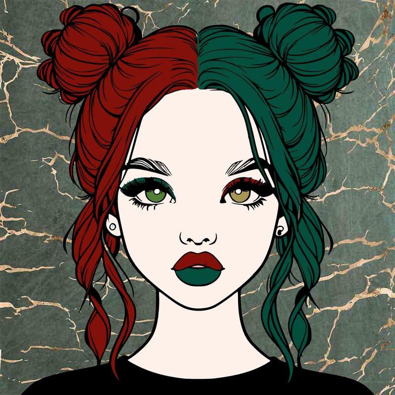 realistic girl with two buns in hair and lips