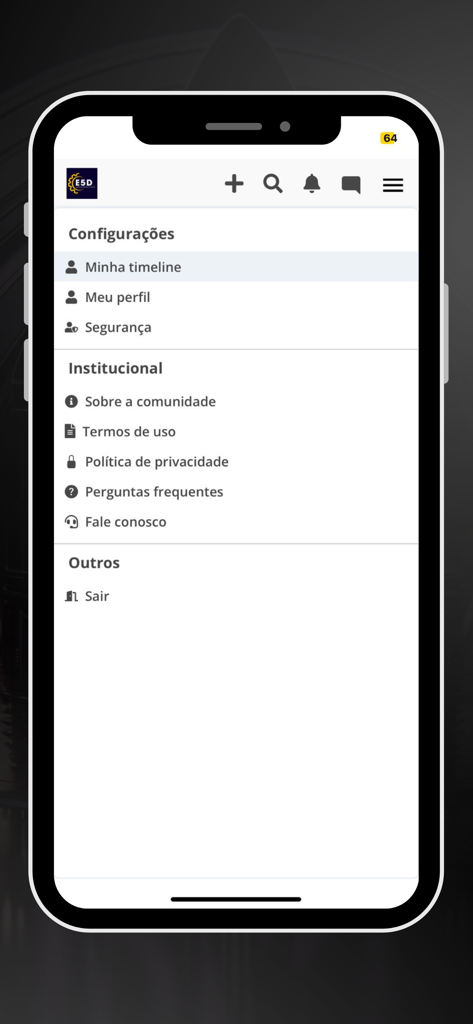 Método E5D - A screenshot of the navigation menu in the Método E5D app showing settings profile and community information for mechanical engineers