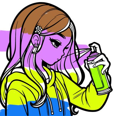 a realistic girl spray painting