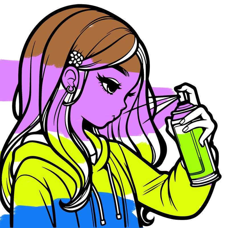 a realistic girl spray painting