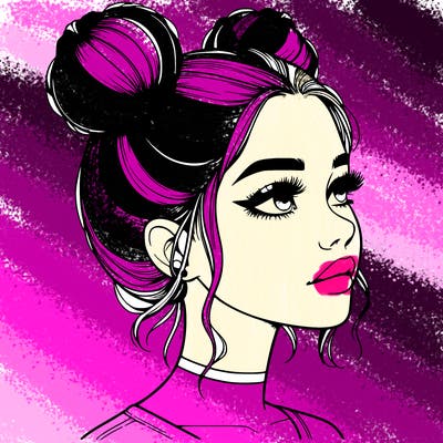 realistic girl with buns on the top of her head