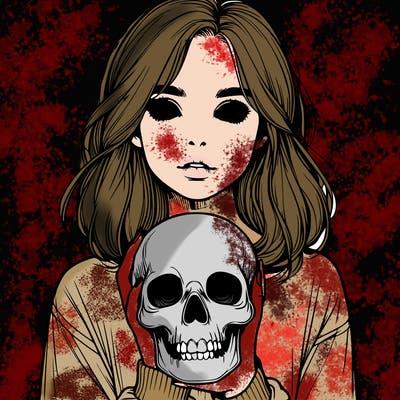 realistic girl holding a skull