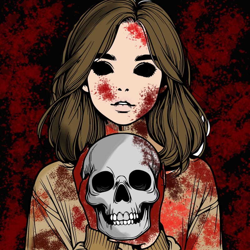 realistic girl holding a skull