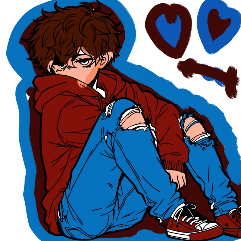 a male hoddie ripped jeans messy hair anime