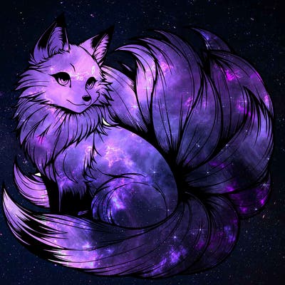 realistic detailed 9 tailed anime fox