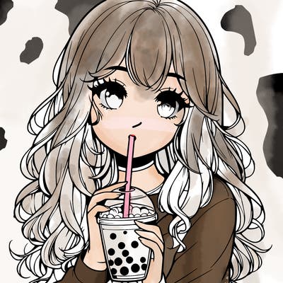 realistic girl drink a boba