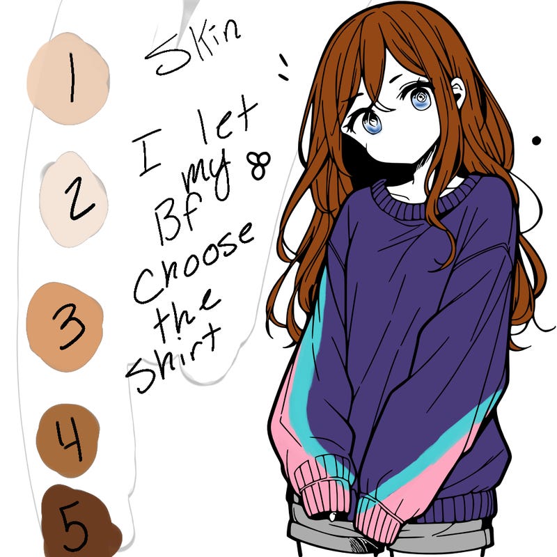 manga teen girl  in a sweater and baggy pants