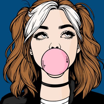realististic girl blowing bubble -gum
