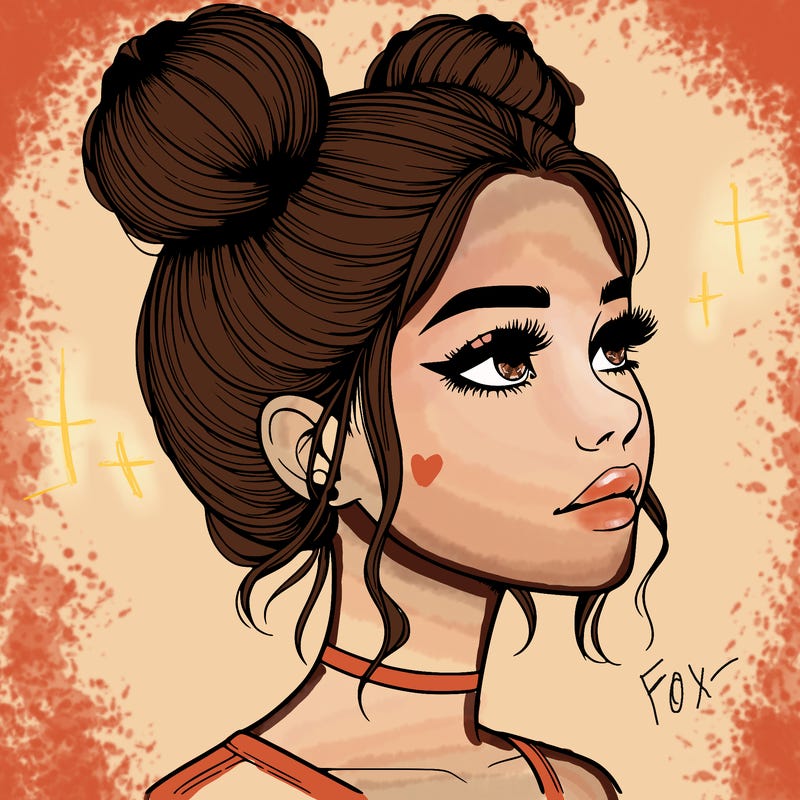 realistic girl with buns on the top of her head