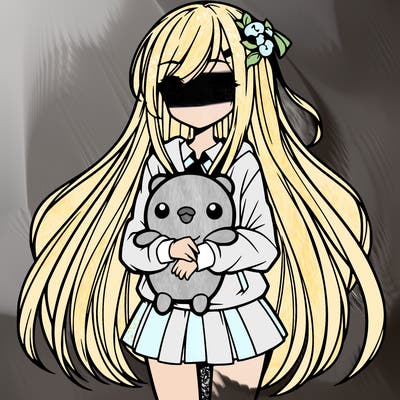 a girl with long hair holding a plushie also anime styled