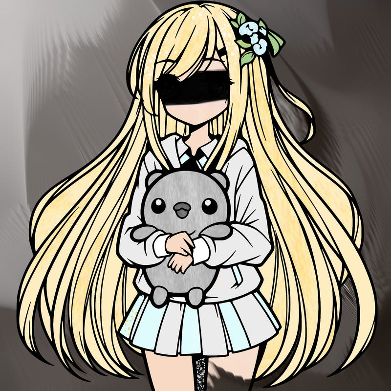 a girl with long hair holding a plushie also anime styled