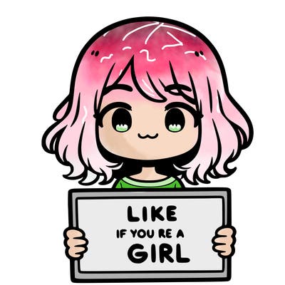 a cute girl holding a sign that says like if you’re a girl