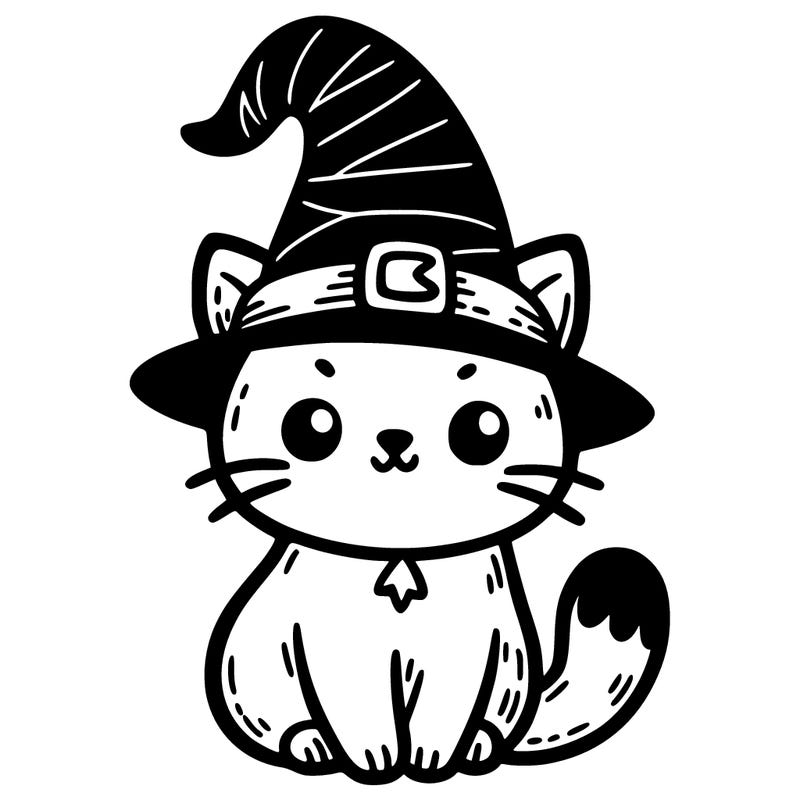 magic cat with a witches hat