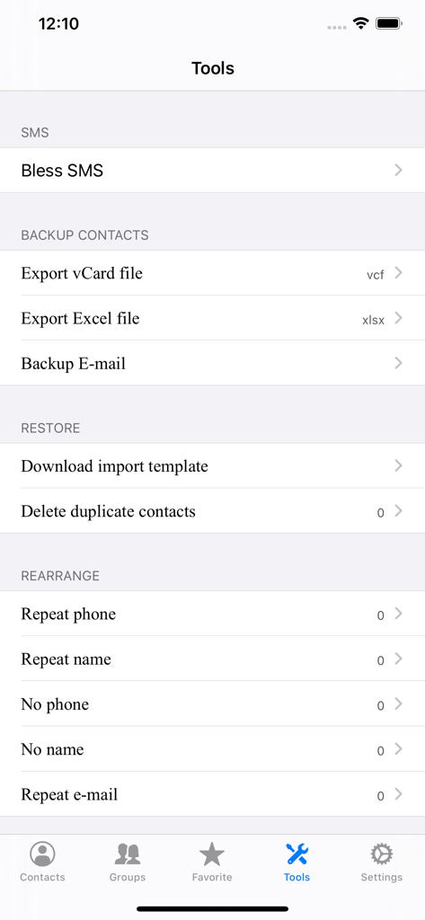 We Contacts - We Contacts tools interface for backing up exporting and cleaning up mobile contacts