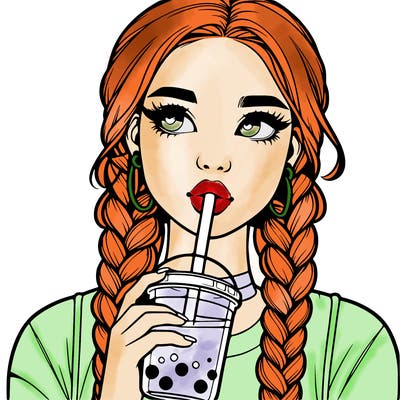 realistic girl with braided hair drinking boba