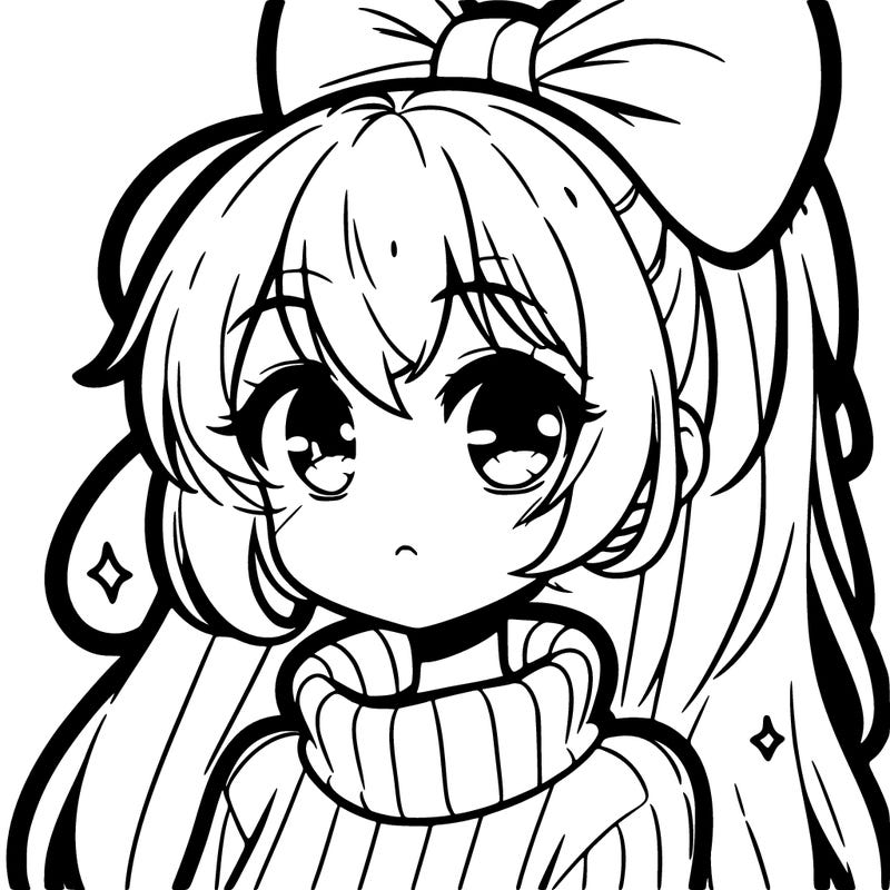 anime girl with hairbow wearing a turtleneck