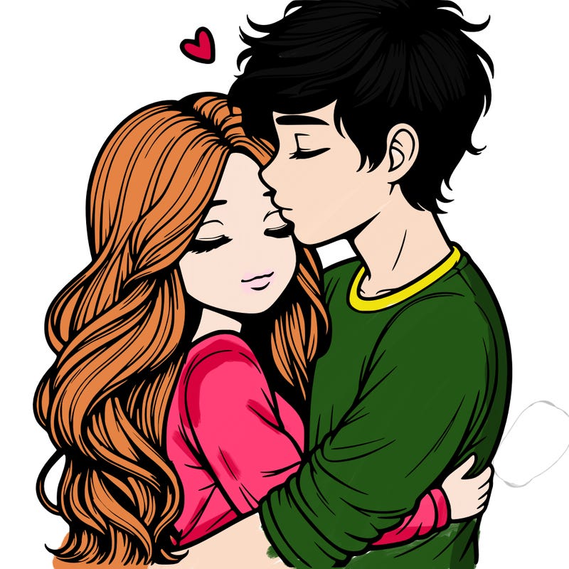 a realistic couple boy and girl hugging and kissing