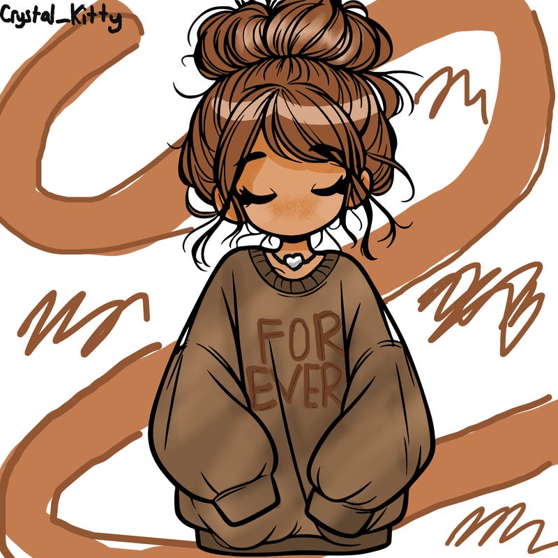 girl with baggy sweatshirt and messy bun