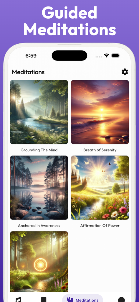 Tinnitus Sound Therapy RngAway - Pantalla de meditación guiada en la aplicación RingAway para alivio del tinnitus