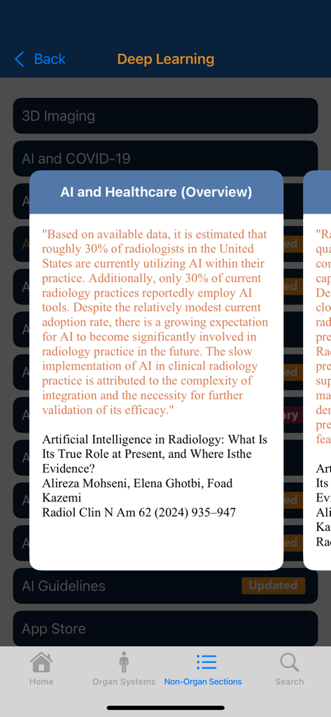 CTisus iPearls - AI and healthcare overview pearl in the CTisus iPearls medical app