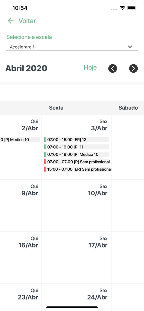 Monatliche Kalenderansicht von medizinischen Schichten und Personalplanung in der DoctorID App