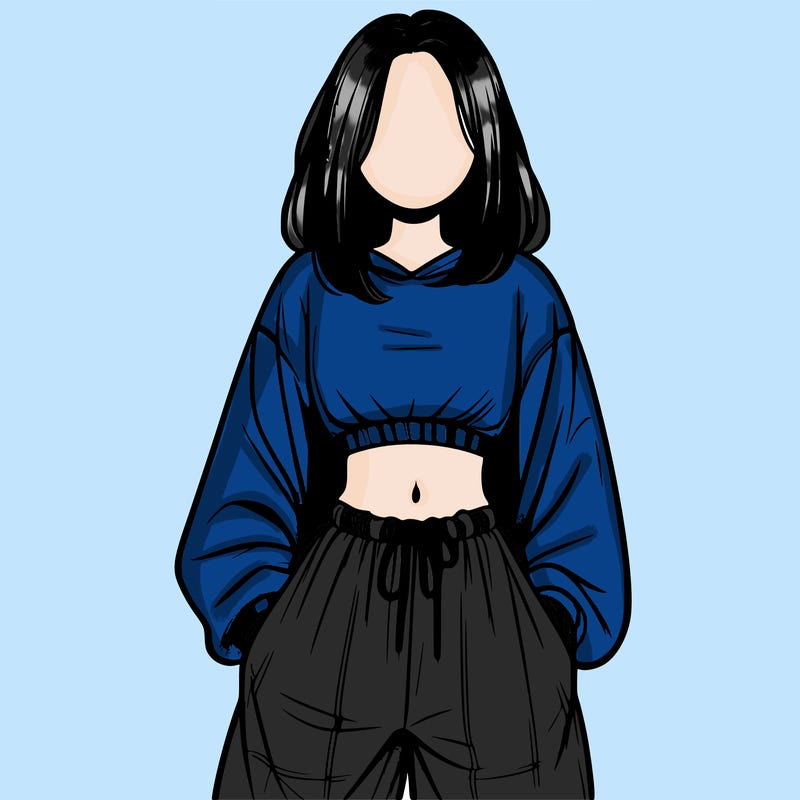 realistic girl faceless with baggy pants and a crop top