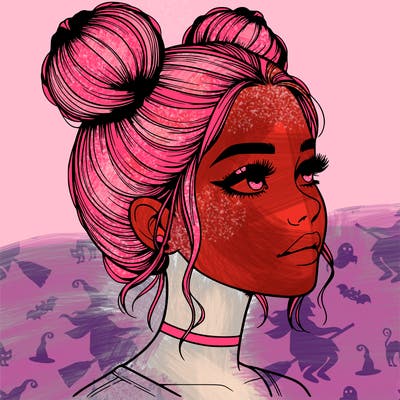 realistic girl with buns on the top of her head