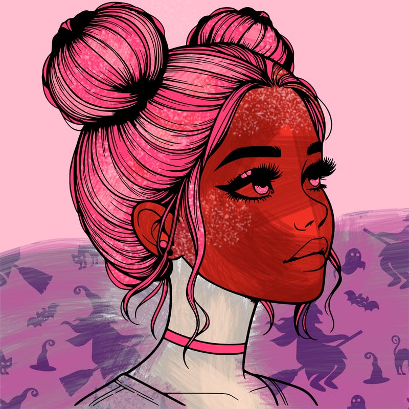 realistic girl with buns on the top of her head