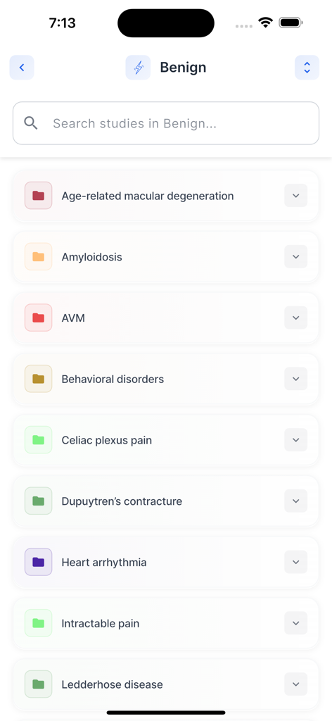 A searchable list of benign conditions for radiation oncology research summaries in the Rad Onc Tables app