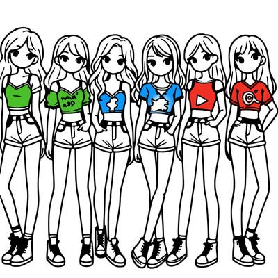 a group of girls wearing crop tops and shorts