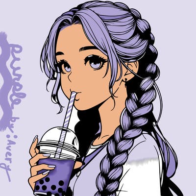 realistic girl with braided hair drinking boba