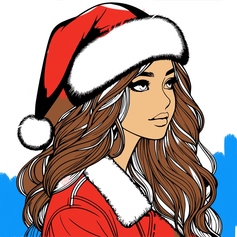 realistic girl in santa hat