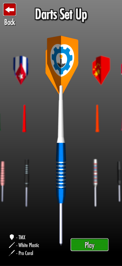 Customizing a dart with various flight and barrel options in Bulls i Darts Masters Edition