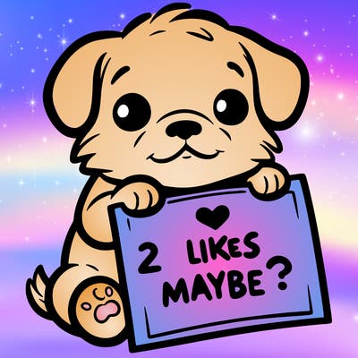 a puppy holding a sign that says 2 likes maybe?