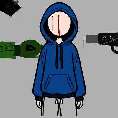 faceless girl in a tracksuit with a hood on and no hair