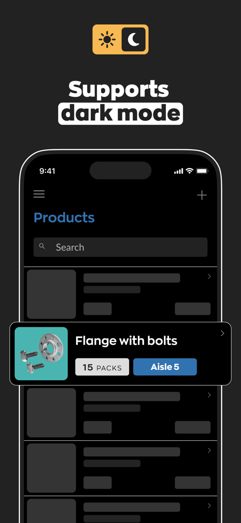 inFlow Inventory - inFlow Inventory mobile app displaying product list and stock details in dark mode