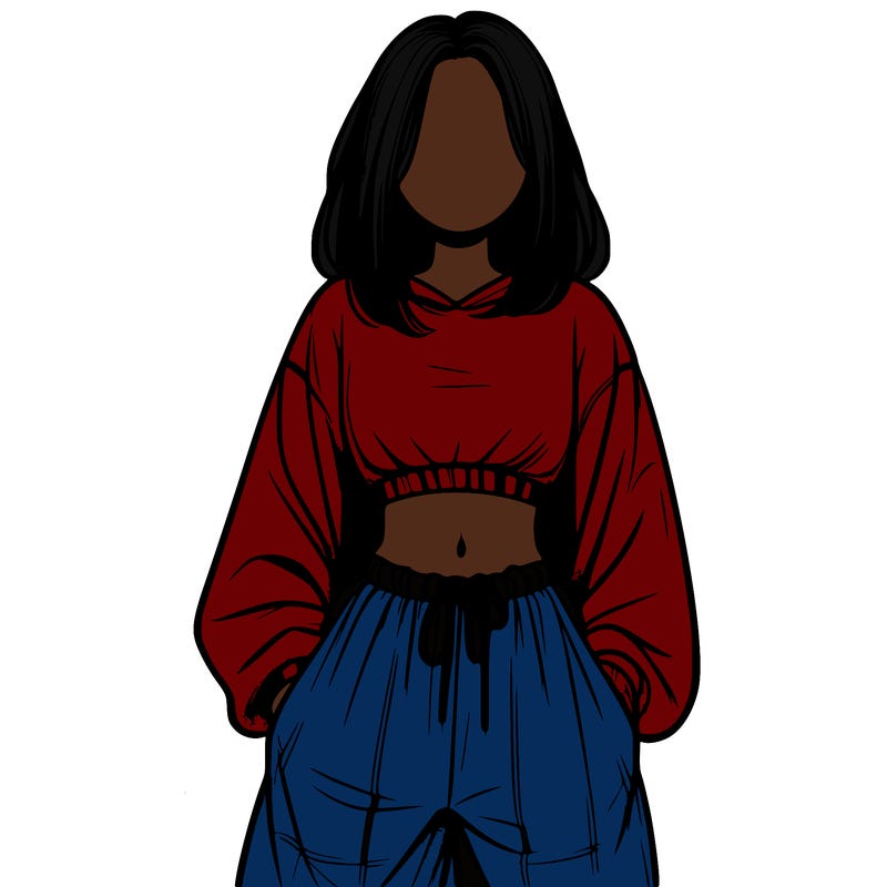 realistic girl faceless with baggy pants and a crop top