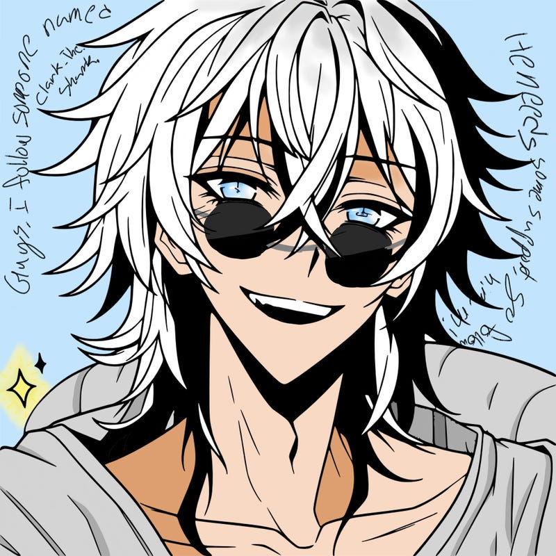 hot anime boy with long ish hair and a has a grin