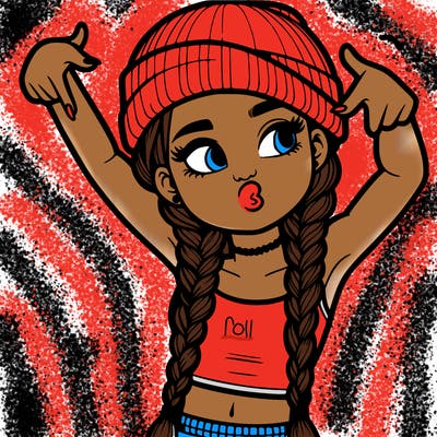 realistic teenage girl with braids and a beanie and crop top doing 🫶🏼