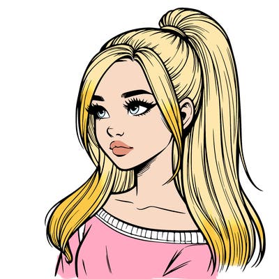 realistic girl with a high ponytail