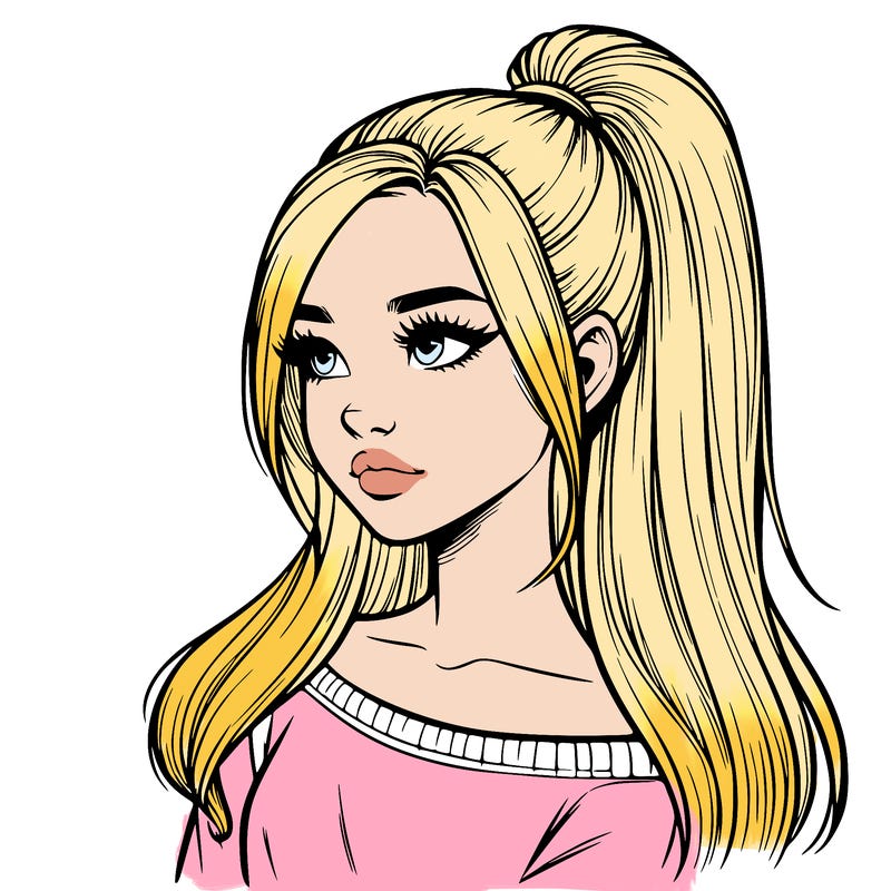 realistic girl with a high ponytail