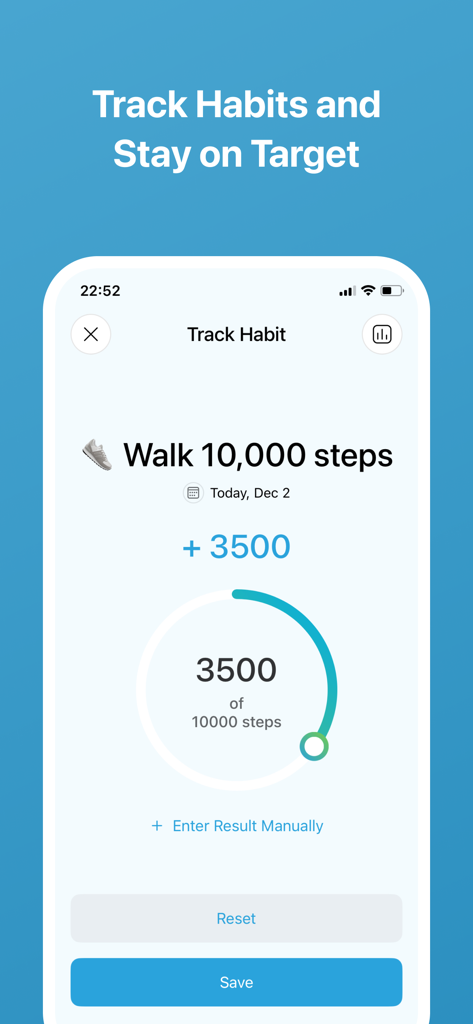 Daily Goal Tracker & Organizer - Mobile app screen showing daily progress for a ten thousand steps walking habit goal
