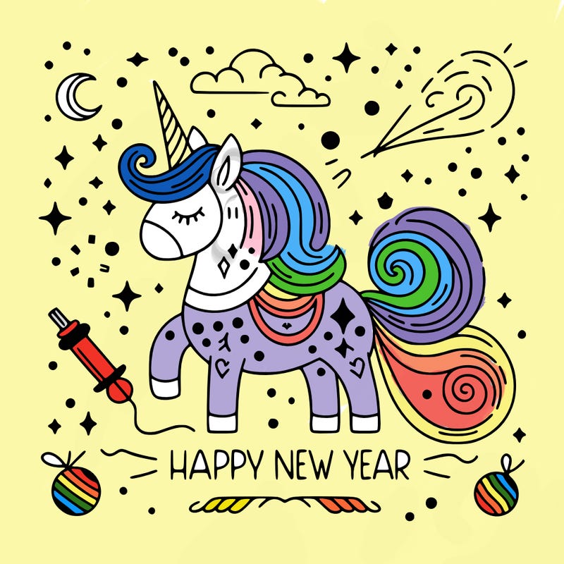 happy new year illustration calligraphic style outline; thin lines; light colors