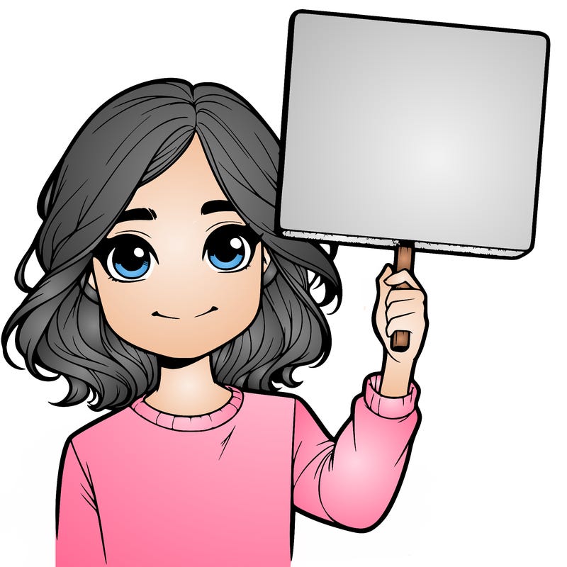 realistic girl holding up a sign